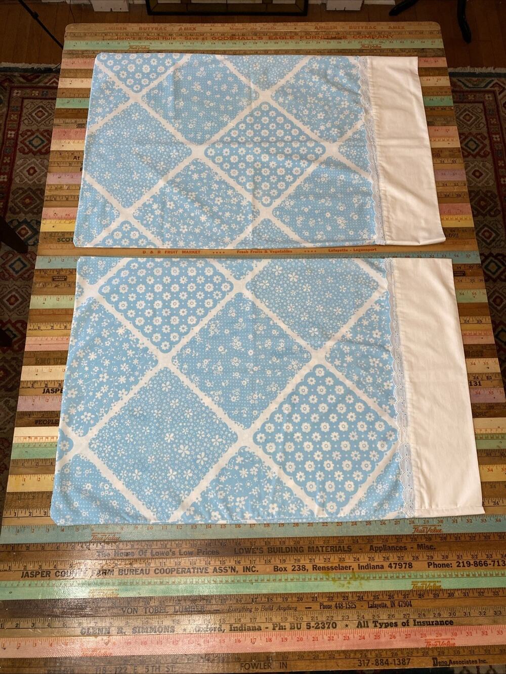 Vintage Wamsutta ultracale standard Pillowcase blue floral eyelet trim Retro